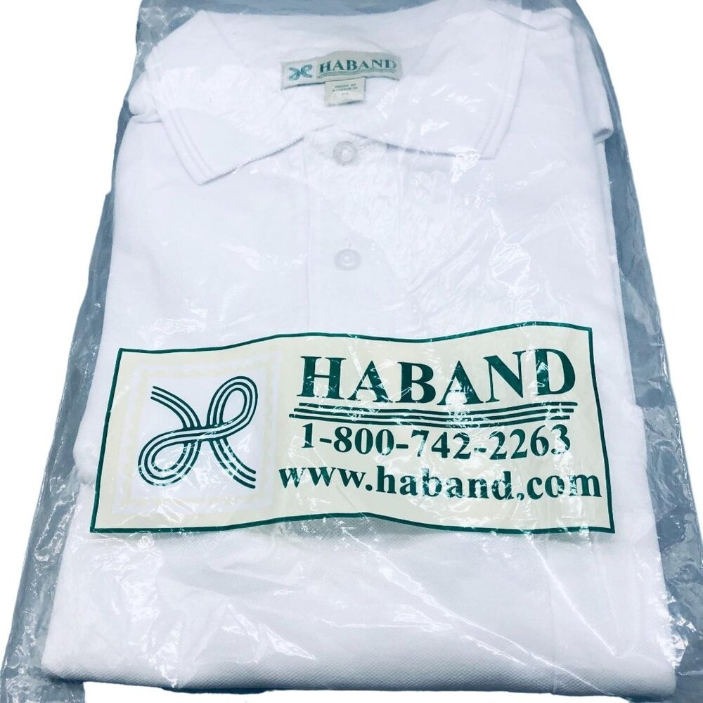 Haband short sleeve shirt white collar mid button down medium READ new